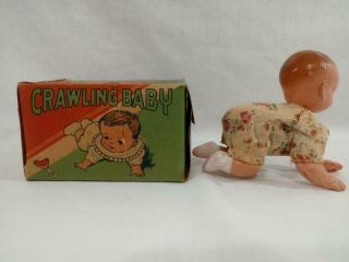 1940 ' s OCCUPIED JAPAN Celluloid Wind Up CRAWLING BABY with Box 8