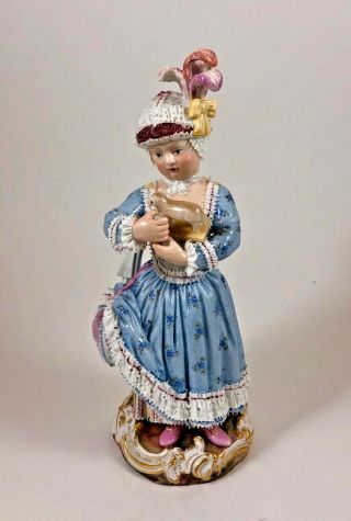 Meissen Porcelain Figurine German Art Girl With Lamb Toy 19th Century