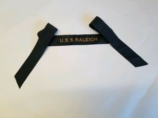 Rare Wwii Ww2 Uss Raleigh Cl - 7 1942 Pearl Harbor Hat Tally Ribbon Rare