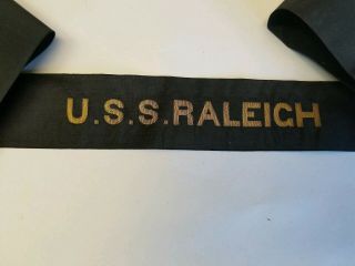 Rare WWII WW2 USS Raleigh CL - 7 1942 Pearl Harbor Hat Tally Ribbon Rare 2