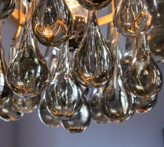 Precious Gilt Matt Brass Crystal Glass Tear Drop Chandelier by Chris.  Palme 70s 9