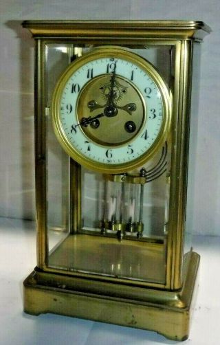 Antique Open Escapement French 8 Day Chime Clock Crystal Regulator