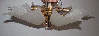 Vtg Brass Frosted Glass Slip Shade FABBIAN Italy Chandelier Mid Century Art Deco 9