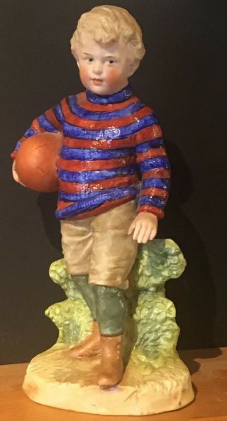 Rare Heubach Figurine Rugby / Football Boy German Bisque Figure