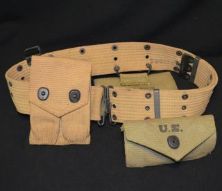 Vintage Us Army Usmc Web Field Belt W/pouches J & A Shoe J S & S Co Mills Ammo