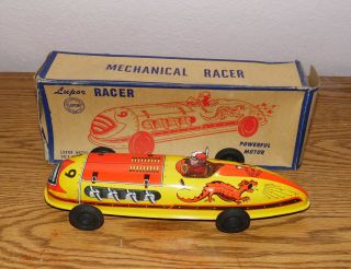 Vintage Lupor Tin Litho Mechanical Racer Wind - Up Car Toy -