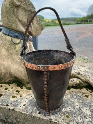 Stunning Rare Antique Early 19th Century Leather & Copper Fire Bucket Naval Army