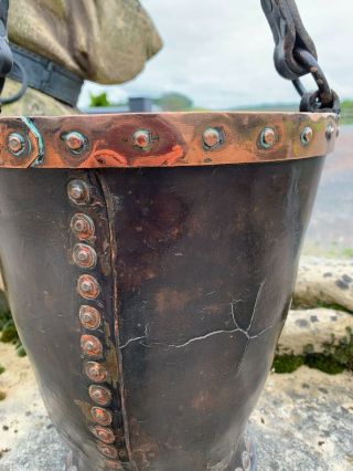 Stunning Rare Antique Early 19th Century Leather & Copper Fire Bucket Naval Army 4