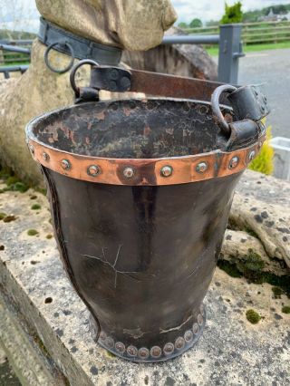 Stunning Rare Antique Early 19th Century Leather & Copper Fire Bucket Naval Army 8