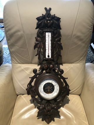 Antique French Radiguet Hand Carved Barometer,  Black Forest Style,  1870 - 1900