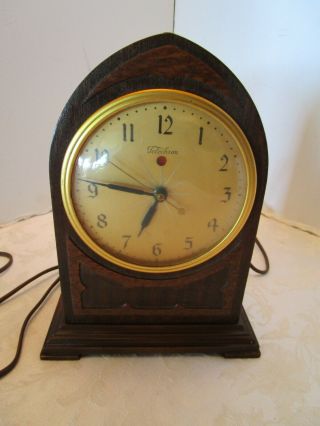 Art Deco Antique Electric Clock Wood Warren Telechron Co 1925 Vintage " Tall