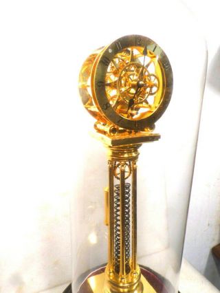 Large 24 " Coil Spring Fusee Driven Shelf Clock - 24k Gold Plated Clock & Dome - Look