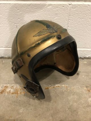 Vintage Antique Us Navy Army Air Force Flight Helmet Leather Gold Signed