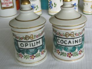 Signed Hand Painted Older French Porcelian Apothecary Jars Opium Cocaine