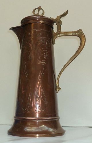 Antique German Jugendstil WMF Copper and Brass Jug Decanter Pitcher 3