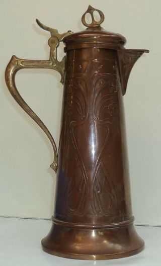 Antique German Jugendstil WMF Copper and Brass Jug Decanter Pitcher 4