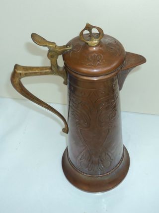 Antique German Jugendstil WMF Copper and Brass Jug Decanter Pitcher 5