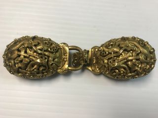Antique Chinese Bronze Brass Finely Made Buckle With Dragons Very Rare Well Made