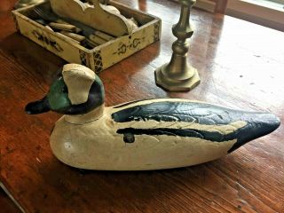 Primitive Duck Decoy Old Paint Antique Folk Art Bufflehead Drake Decoy F.  Louis?