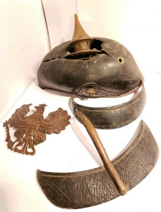 Old Prussian German Military Leather Pickelhaube Helmet Parts
