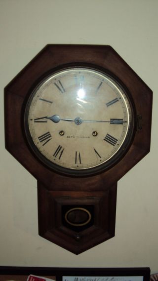 Antique Seth Thomas 8 Day Oak Octagon Striking Regulator Wall Clock Runs
