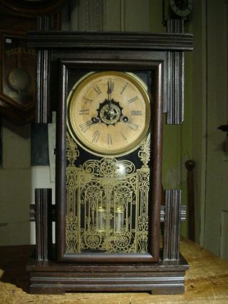 Antique Rare Ansonia 1883 " Bolivia " Black Walnut Shelf Parlor Clock