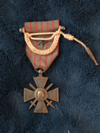Rare 1914 - 1918 French Croix De Guerre War Cross With 1 Star,  Fourragere Nco