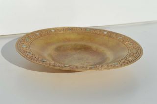 FINE ANTIQUE GILDED BRONZE WITH ABALONE INLAY PLATE SIGNED TIFFANY STUDIOS 1723 6