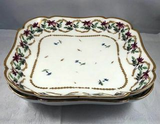 RARE PAIR 18th C.  Lebœuf Paris Porcelaine de la Reine Square Dishes Low Bowls NR 12