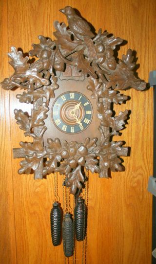 Huge Antique German Black Forest Cuckoo And Quail Clock Everything Great