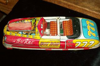 VINTAGE MARX LUMAR - HOT ROD 777 - BATTERY OPERATED LITHO TIN TOY - 11 