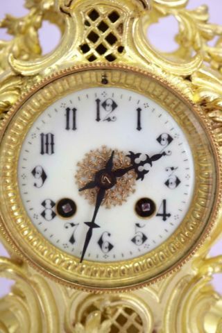 Antique French Mantle Clock 1880 ' s Embossed 8 day Gilt Rococo Bronze 6