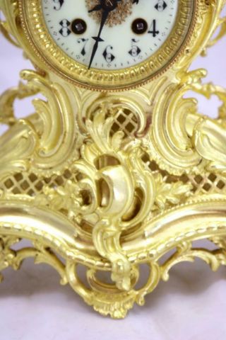 Antique French Mantle Clock 1880 ' s Embossed 8 day Gilt Rococo Bronze 7