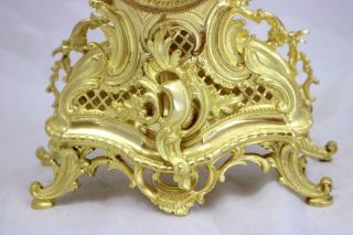Antique French Mantle Clock 1880 ' s Embossed 8 day Gilt Rococo Bronze 8