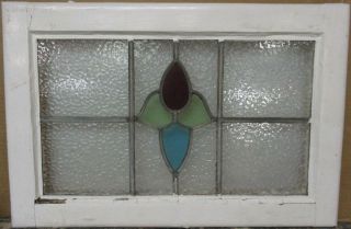 Mid Size Old English Leaded Stained Glass Window Abstract Floral 23.  75 " X 15.  75 "