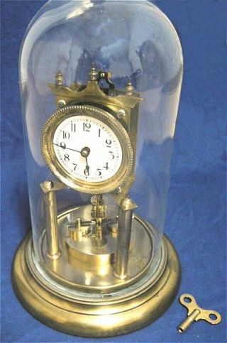 Early 20th Century German Anniversary Clock With Disc Disk Pendulum Running Fine