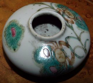 Antique Chinese Porcelain Brush Washer,  Hand Painted Enamel Crabs & Rice Shaft 6