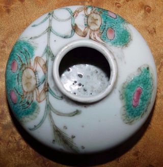 Antique Chinese Porcelain Brush Washer,  Hand Painted Enamel Crabs & Rice Shaft 8