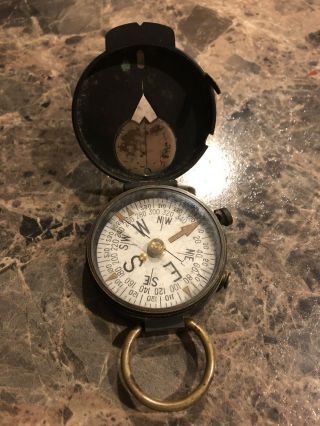 Us Engineer Corps Compass From Ww1,  Swiss Made By Plan Ltd,  Solid Brass,  Antique