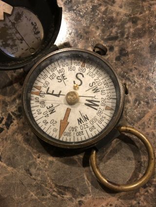 US ENGINEER CORPS COMPASS FROM WW1,  SWISS MADE BY PLAN LTD,  SOLID BRASS,  ANTIQUE 2