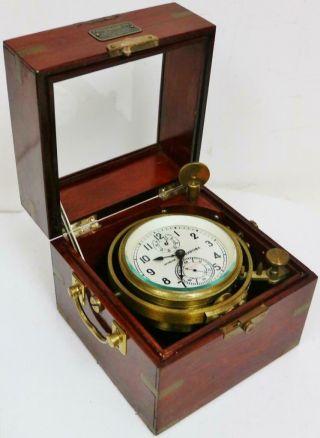 Antique Russian 2 Day Marine Chronometer In Mahogany & Brass Bound Case