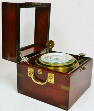 Antique Russian 2 Day Marine Chronometer In Mahogany & Brass Bound Case 3