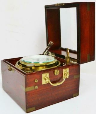 Antique Russian 2 Day Marine Chronometer In Mahogany & Brass Bound Case 4