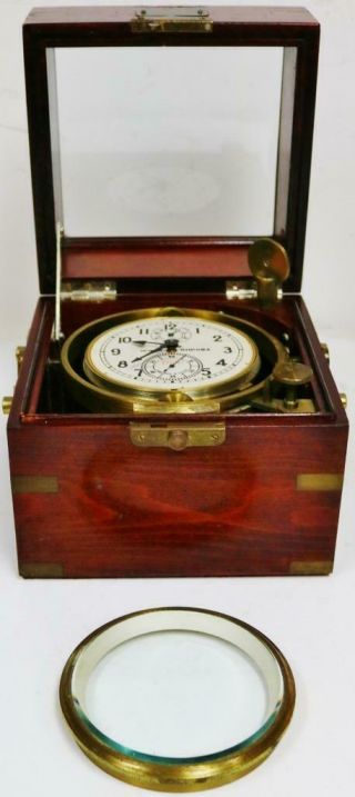 Antique Russian 2 Day Marine Chronometer In Mahogany & Brass Bound Case 8