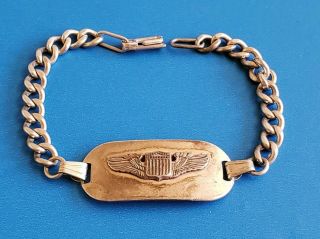 Wwii Sterling Us Army Air Force 8 " Id Bracelet Pilot Wings