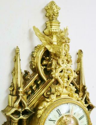 Rare Quality Antique French 8 Day Pierced Bronze Ormolu Ornate Cartel Wall Clock 4