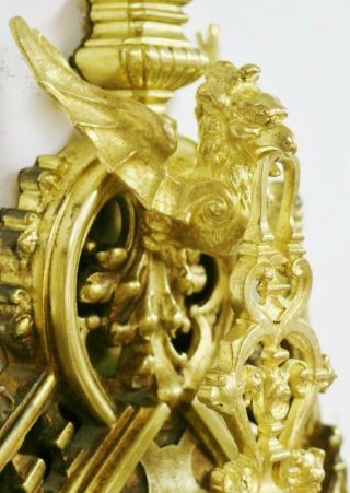 Rare Quality Antique French 8 Day Pierced Bronze Ormolu Ornate Cartel Wall Clock 5