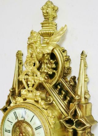 Rare Quality Antique French 8 Day Pierced Bronze Ormolu Ornate Cartel Wall Clock 7