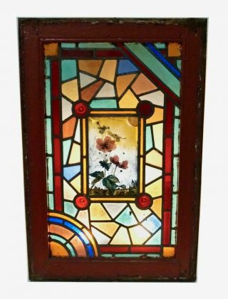 Aesthetic Movement English Stained Glass Window Kiln Fired Painted Landscape