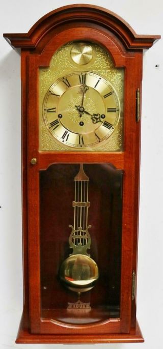 Vintage Slimline German 8 Day Mahogany Musical Westminster Chime Wall Clock